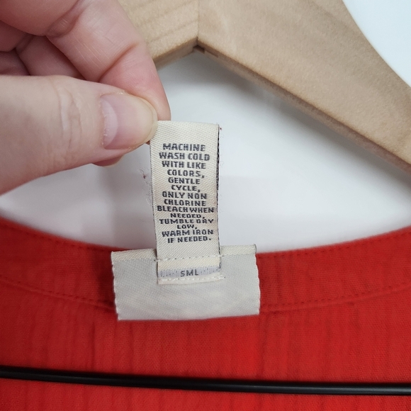 St. Johns Bay Womens Gauzy Top Size 1X Red Orange Cotton Summer Beachy Flowy - Picture 7 of 7